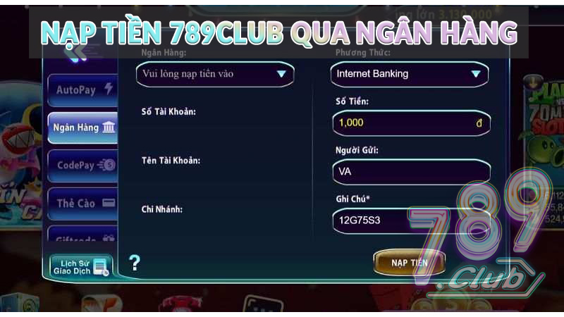 Nạp tiền 789club qua ngân hàng